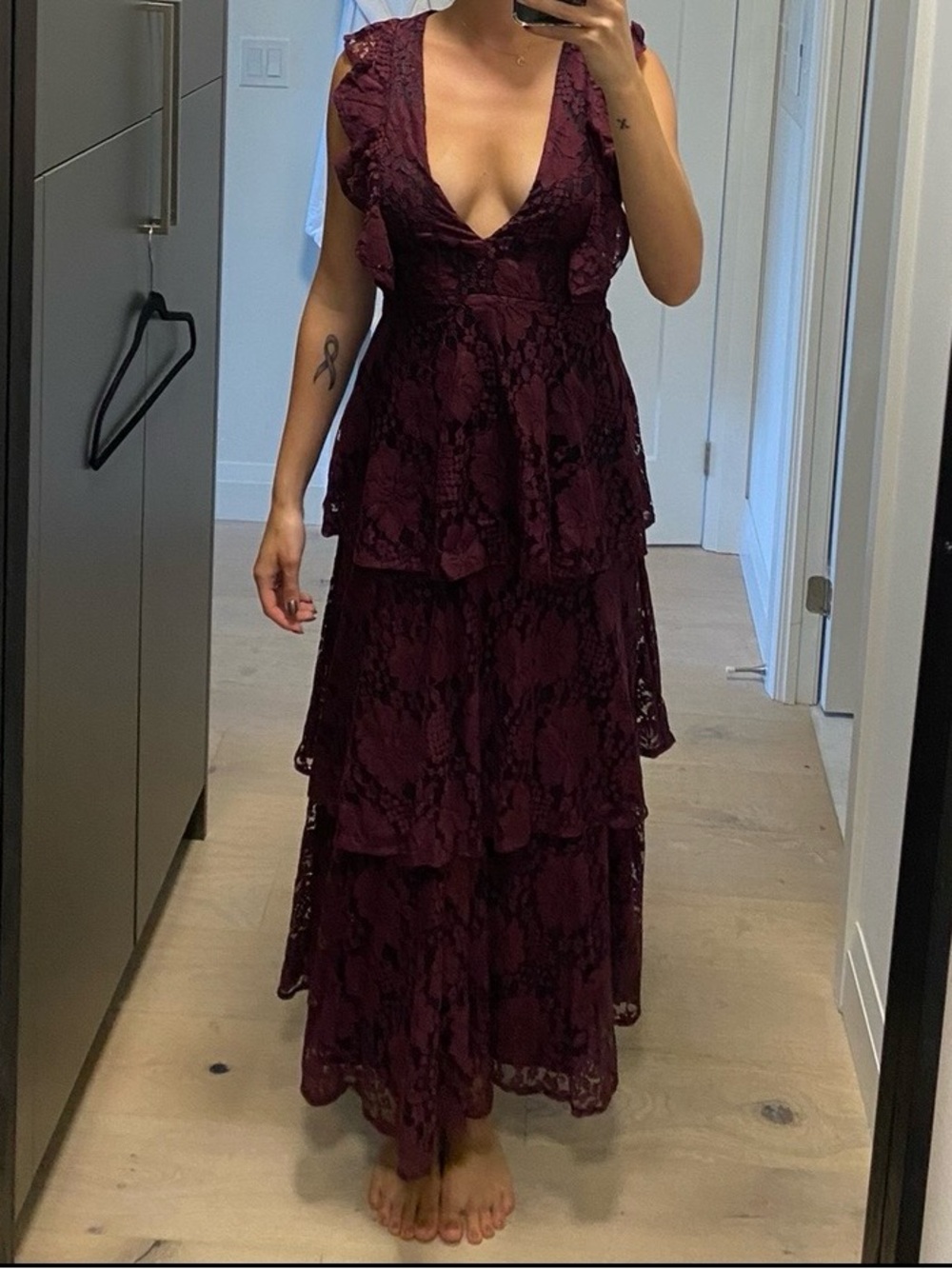 Lulu's Plum Lace Ruffle V-Neck Maxi Dress - Picture 2 of 2